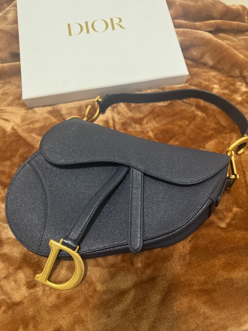 Dior Navy Saddle Shoulder Bag with Gold Hardware - Picture 3 of 6